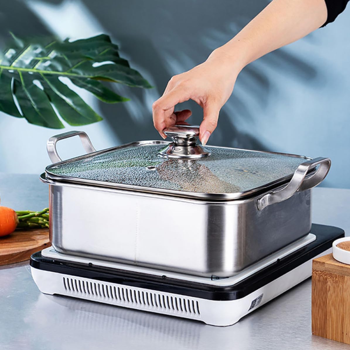 Xmas Stainless Steel Double Flavor Hot Pot with Divider, Silver