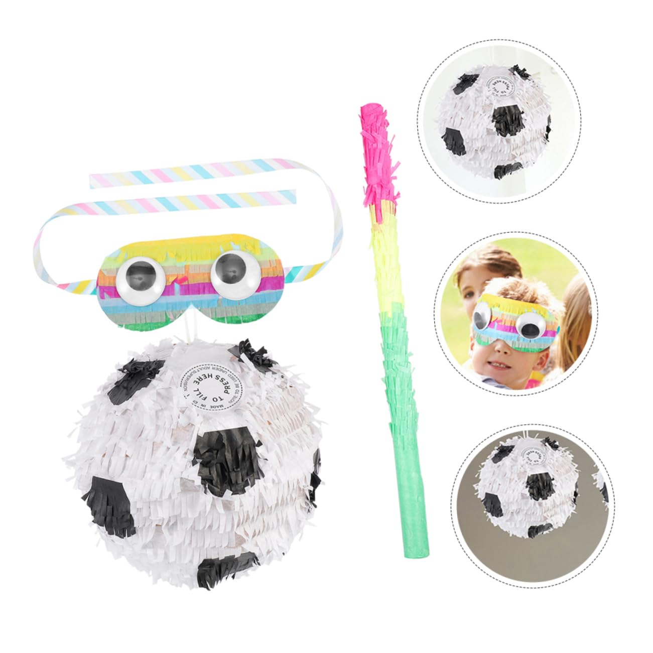 Abaodam Set di 3 Pezzi Pinata Calcio in Carta con Bastone e Benda per Festa Compleanno Tema Calcio, Decorazione Creativa per Carnevale e Festa Divertente
