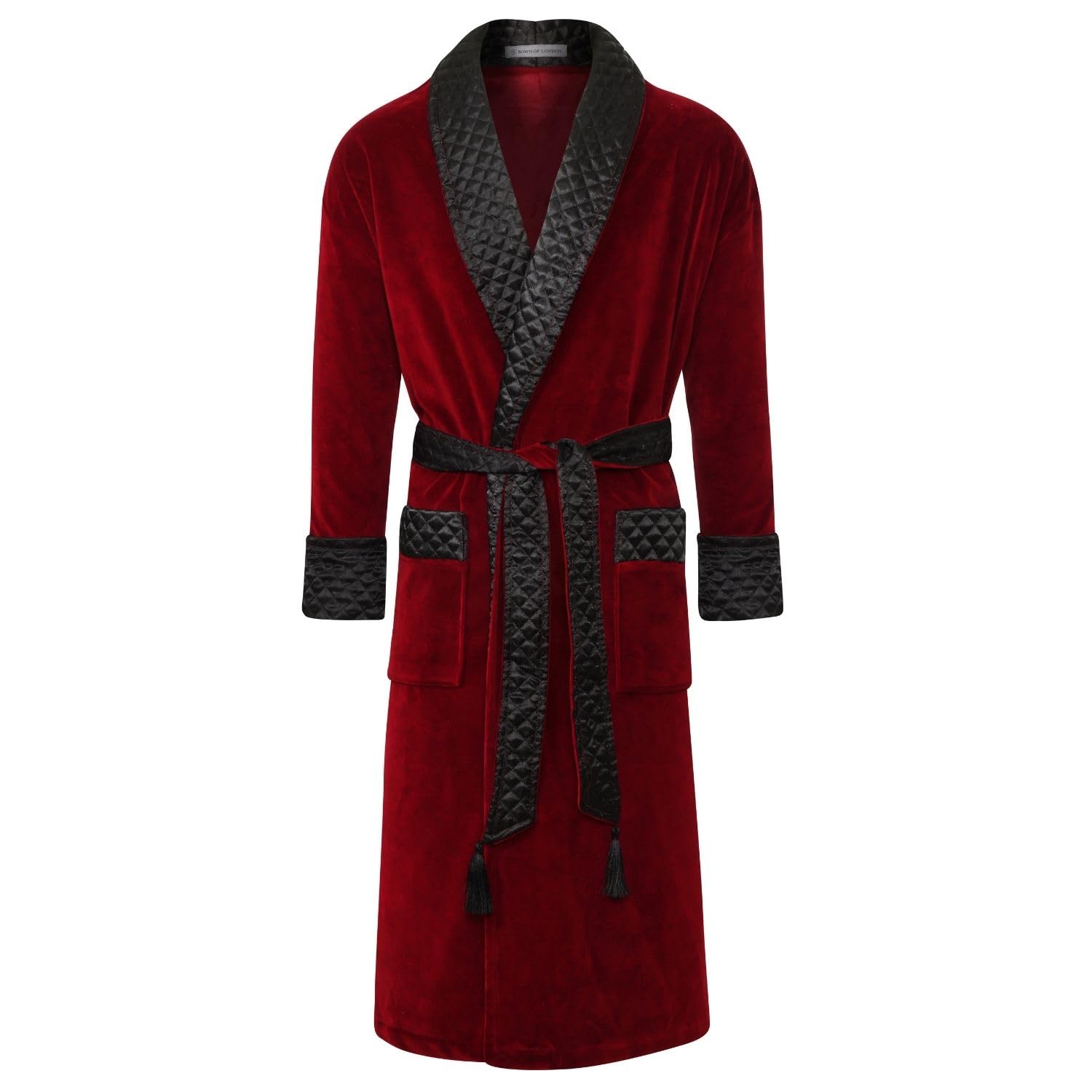 Bown of London Astor Luxury Cotton Long Velvet Smoking Jacket in Burgundy (M/L)