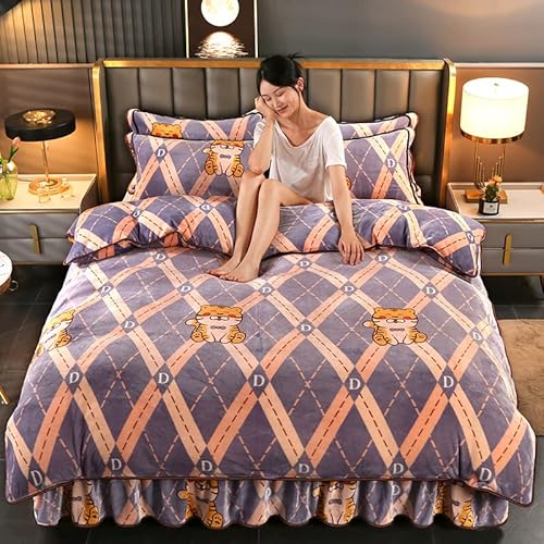 Christmas bed linen, luxury winter thick crystal velvet bedding set, lace embroidery duvet cover, quilted bed skirt, bedspread, pillowcases, gift for women