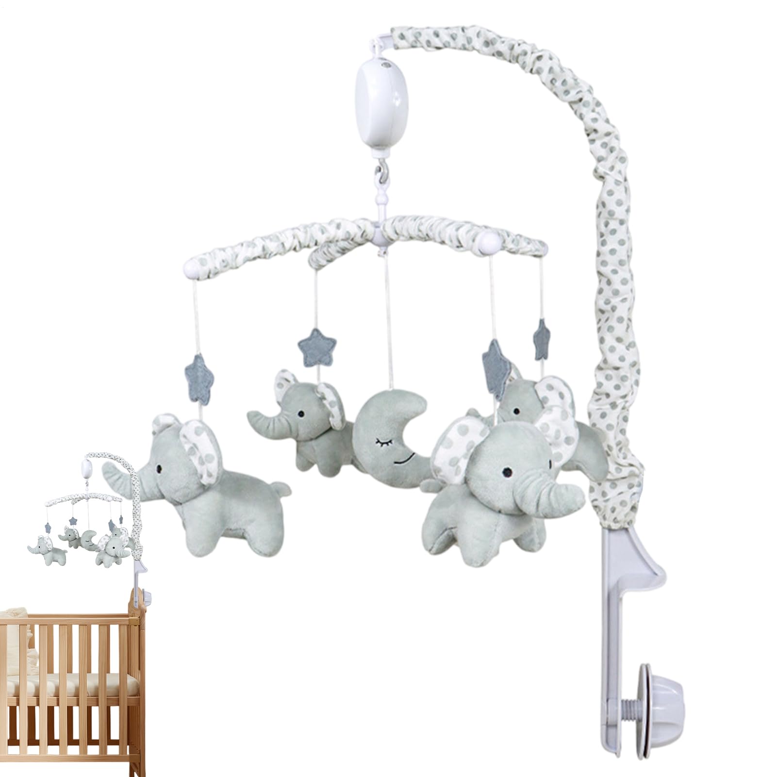 Cot Mobiles for Child, Elephant Musical Cot Mobile for Child, Crib Musical Mobiles Bed Bell Pendant for Boys Girls, Rotating Childs Mobile, Cots Hanging Rotating Rattle Toys with Calming Lullabies