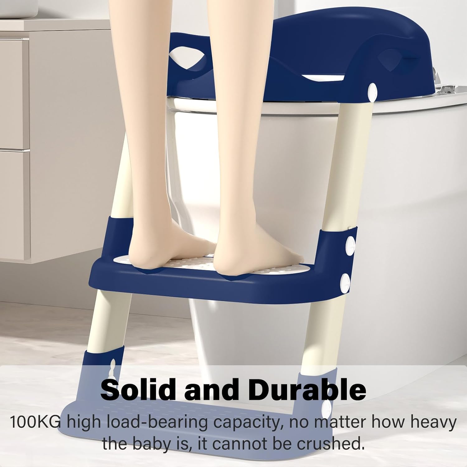 Potty Training Seat with Step Stool Ladder, Adjustable Foldable Potty Seat for Toilet with Anti-Slip Pads Ladder for Kids Boys Girls Toddlers - Navy Blue