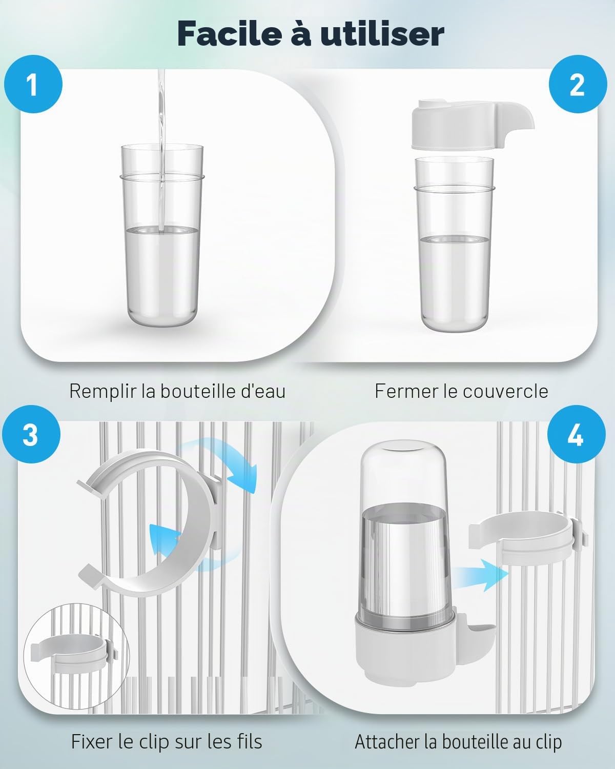 Pawfly 2 Pcs Distributeur d'eau Automatique pour Oiseaux, Mangeoire à Eau Automatique pour Oiseaux, Accessoires de Cage pour Perroquet & Hamster, Distributeur d'eau Blanc et Bleu pour Perruche