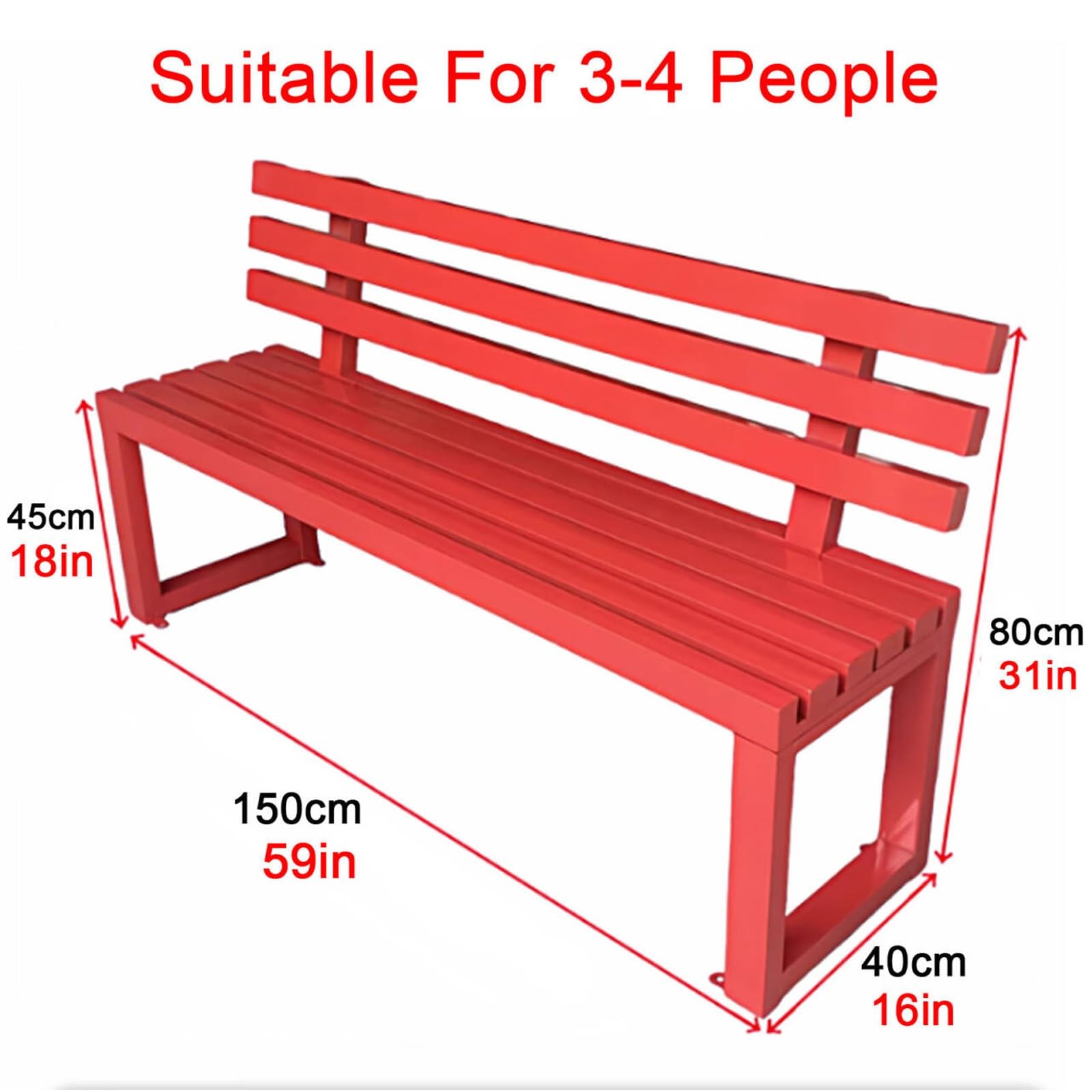 Banc de Jardin en Acier avec Dossier, Banc Exterieur, Fixation Au Sol pour Porche, Jardin Ou Parc, DuréE de Vie de 30 Ans(Black,150x40x45cm/59x16x18in)