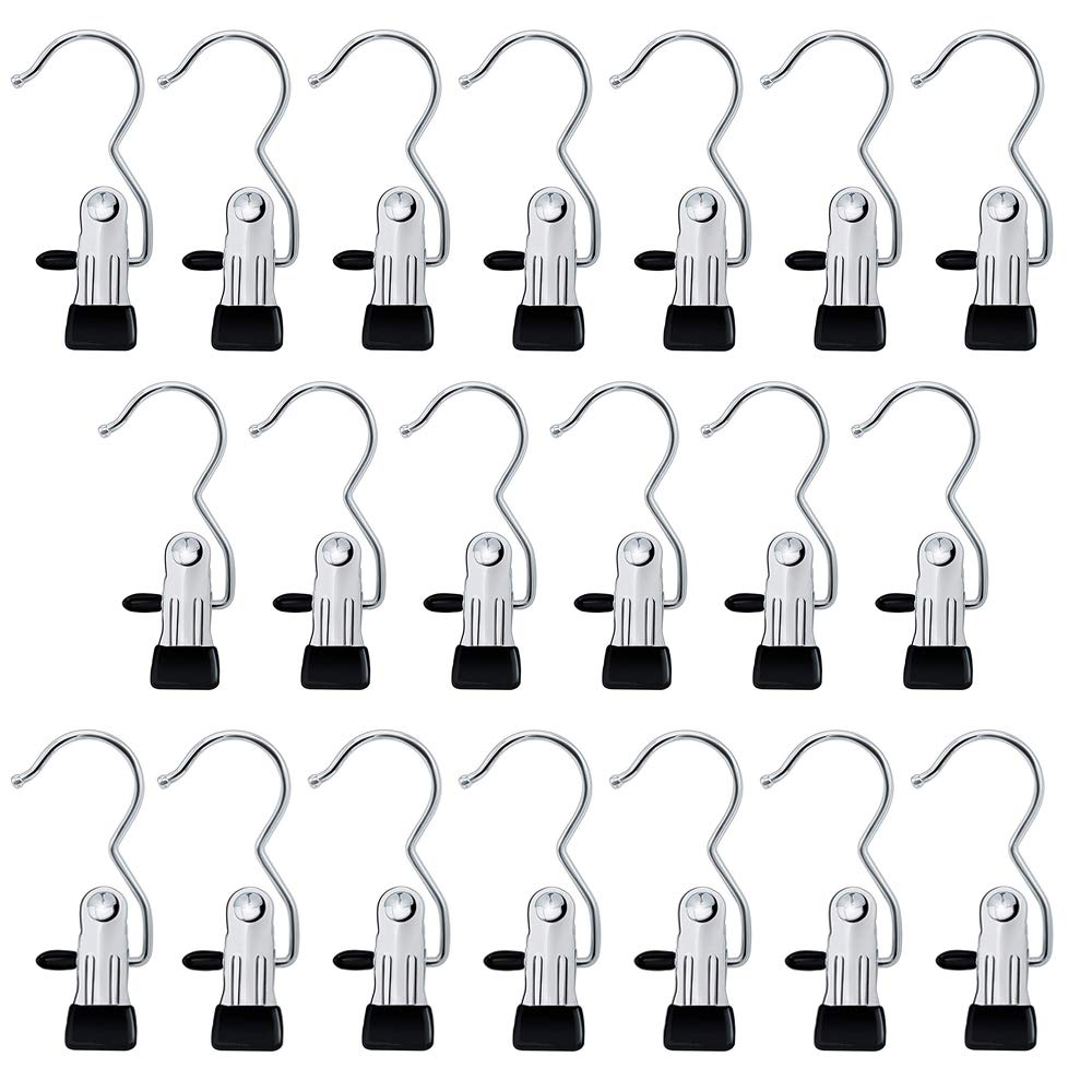 Shenhai Hanger Clips Hooks, HLLUCKY Portable Laundry Hook Hanging Clothes Pins Stainless Steel Hanging Clips for Clothes Home Travel (20 Pcs)