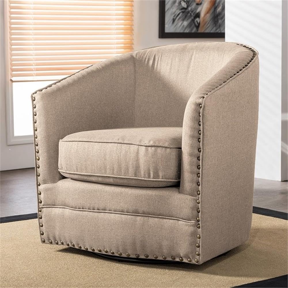 Wholesale Interiors Porter Classic Retro Fabric Upholstered Swivel Tub Chair, Beige