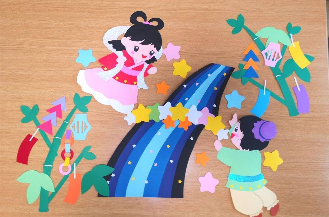 Amazon | 壁面飾り 7月 七夕 織姫と彦星 A-4 | つるし飾り