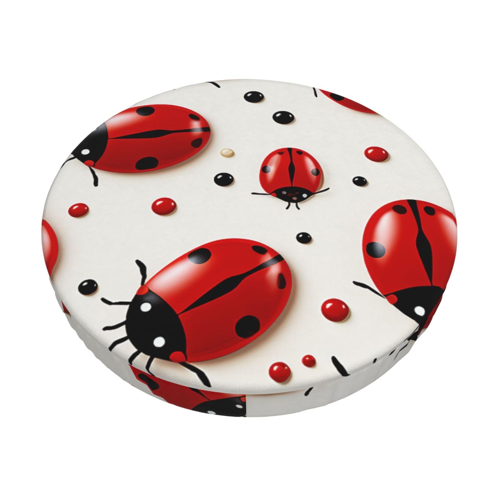 Fodpand Black Red Ladybug Stool Covers Round 14 Inch, Stretch Round Bar Stool Seat Covers Washable Dustproof Stool Cushion Slipcover Soft Velvet Bar Chair Covers With Elastic Band