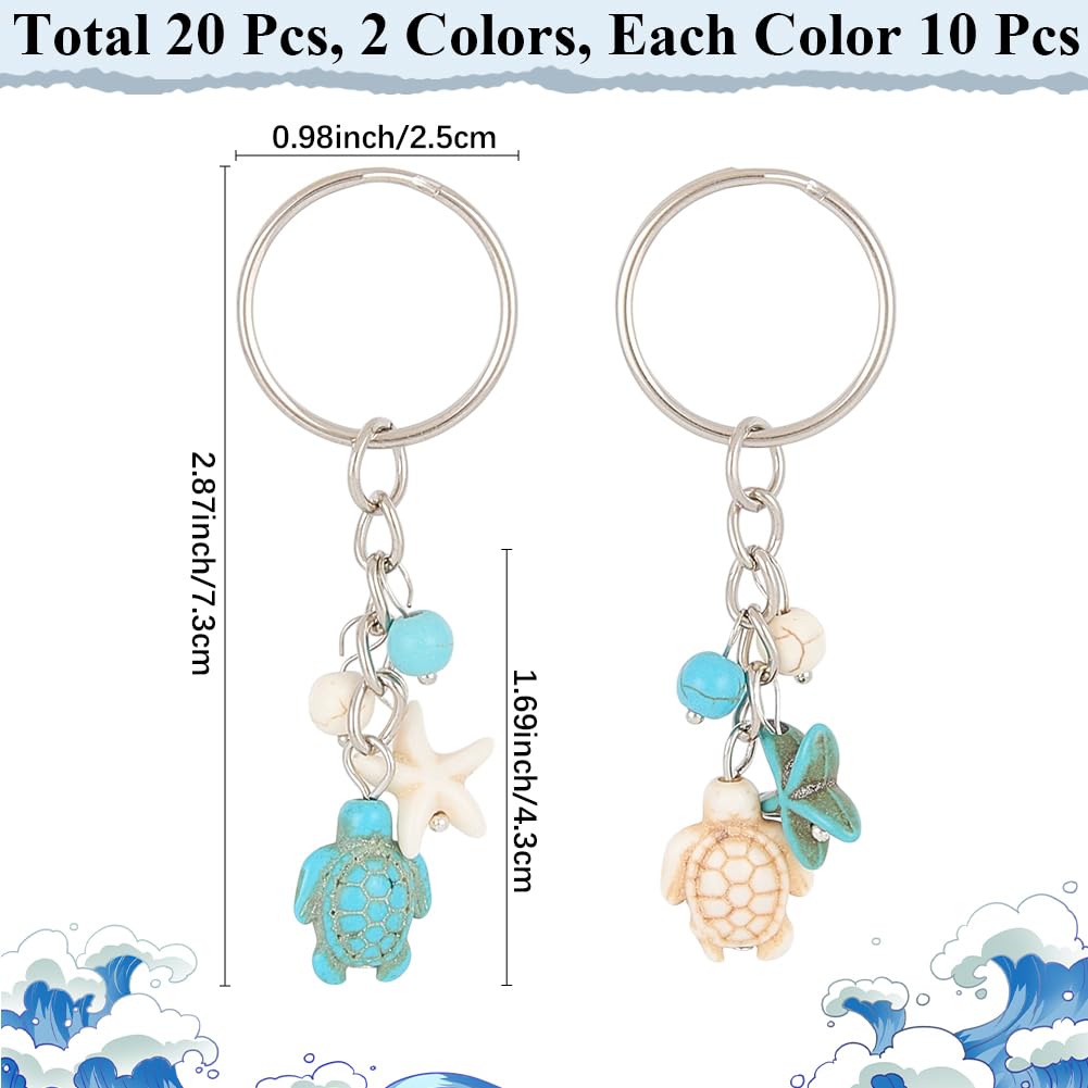 CRASPIRE 1 Box 20Pcs Lucky Little Turtle Keychain Ocean Key Chain Bulk Synthetic Turquoise Starfish Summer Sea Beach Animal Charms Keychains for DIY Car Key Keychains Party Favors Inspirational Gift - Image 2