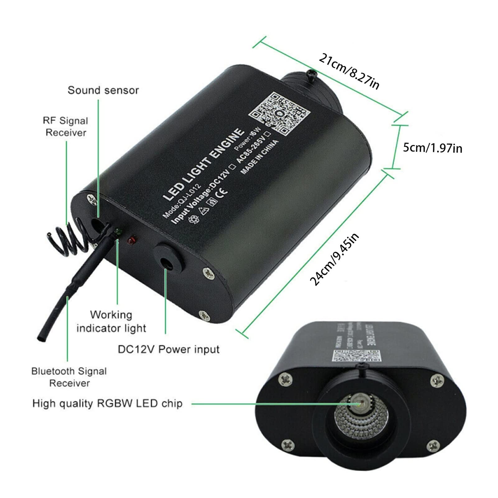 DC12V 16W ​​RGBW LED Samochód światłowodowy gwiazda światła dachu gwiaździsta niebo otoczenia lampa dekoracja wnętrza z muzyką bluetooth Aplikacja Kontrola Wysoka Wydajność(150PCS 75mm 2M)