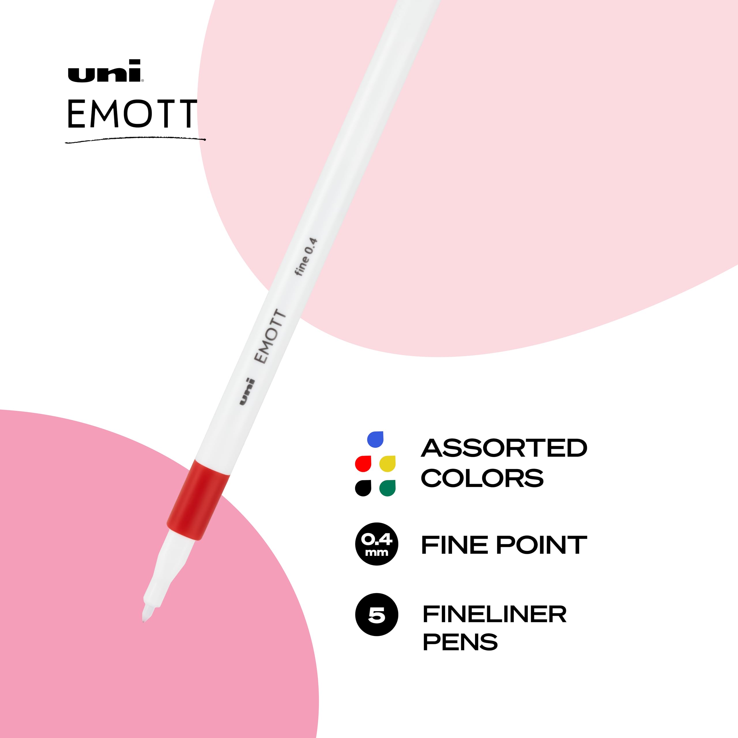 uni-ball EMOTT Fineliner, feine Spitze (0,4 mm), sortierte Tinte, 5 Stück, lebendig