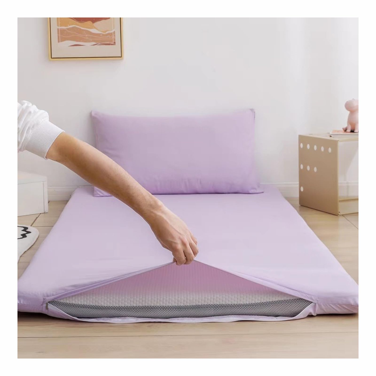 Yangafjdua G Soft Futon Floor Mattress Cover With Zipper For Single Double Futon, Japanese Tatami Futon Mattress Dust Cover, Breathable Futon 100% Soft Mattress Cover, Washable,,90X200cm/35X79in