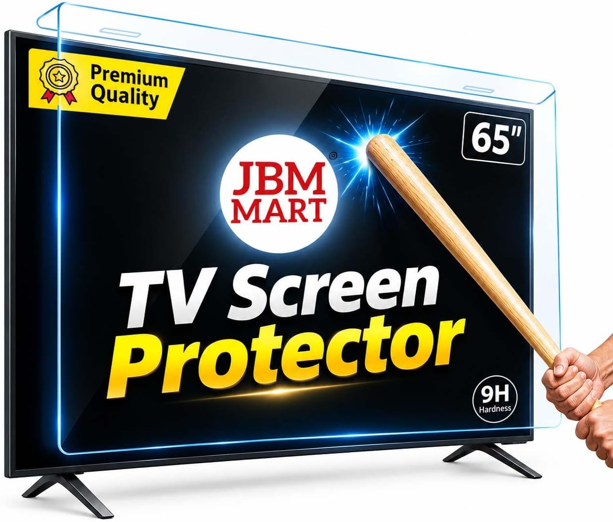 JBM MART® 65 Inch TV Screen Protector - Tempered Glass Guard, 9H Hardness, Scratch resistance, Crystal Clear | 3 mm Thickness