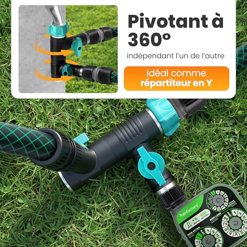 Adaptateur jardin rainfactory en laiton avec répartiteur d'eau 2 voies robuste