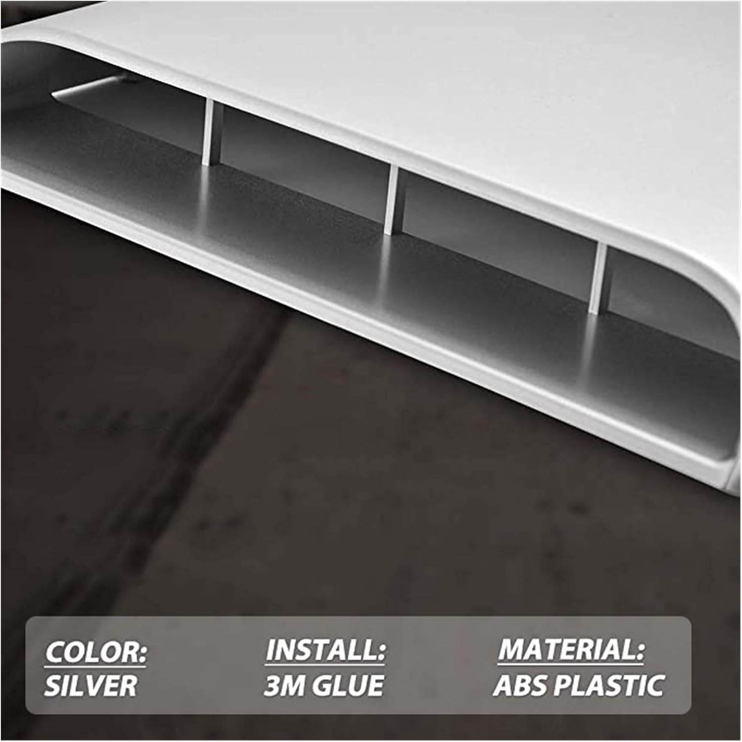 Hood Scoops Silver ABS Car Hood Air Vents, Universal Car Air Flow Intake Scoop Turbo Bonnet Vent Cover Sticker Hood