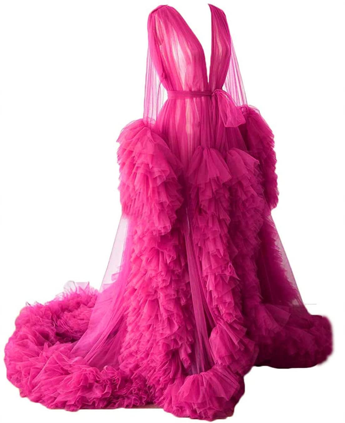 Dressing Gown for Maternity Photoshoot Perspective Sheer Long Robe Puffy Tulle Robe Sheer — view 8