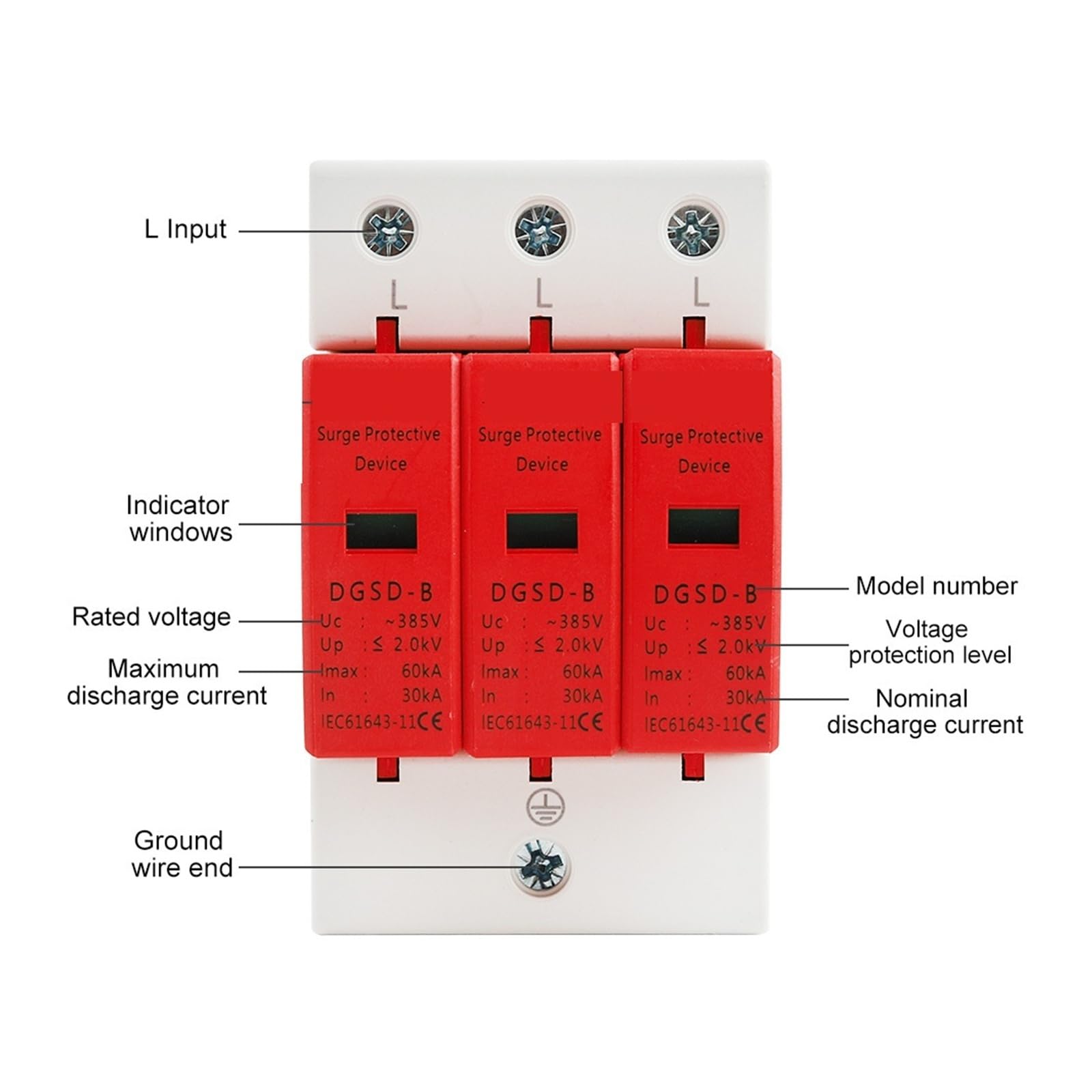 AC SPD 3P House Lightning Surge Protector 10-20KA 20-40KA 30-60KA 385V 2P+N Solar PV Protective Low-voltage Arrester Device(20-40KA)