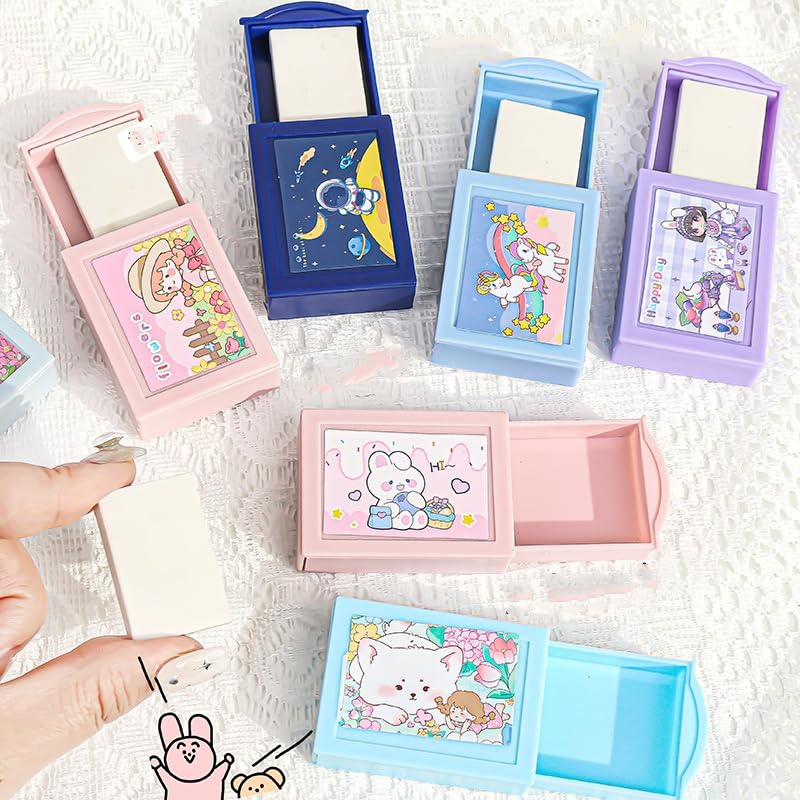 4-Pack Fun Magic Box Pencil Eraser Cute Drawer Modle Rubber Eraser for Kids, Girls School Student Prize Party Present, Magic Box Shaped Erasers (4) 4
