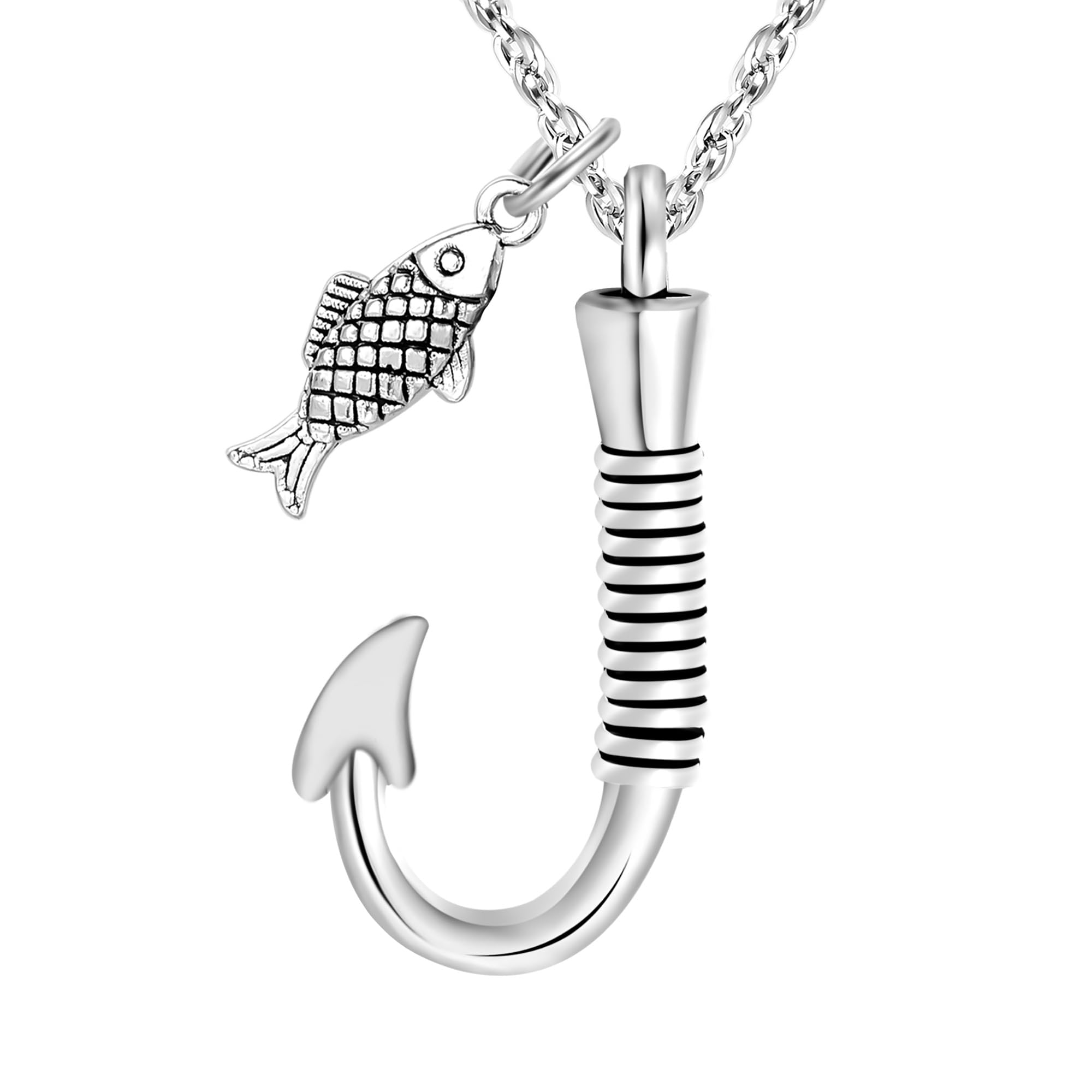 Fish hook Cremation Urn Pendant Memorial Necklace for ashes Fish Urn cremation necklace