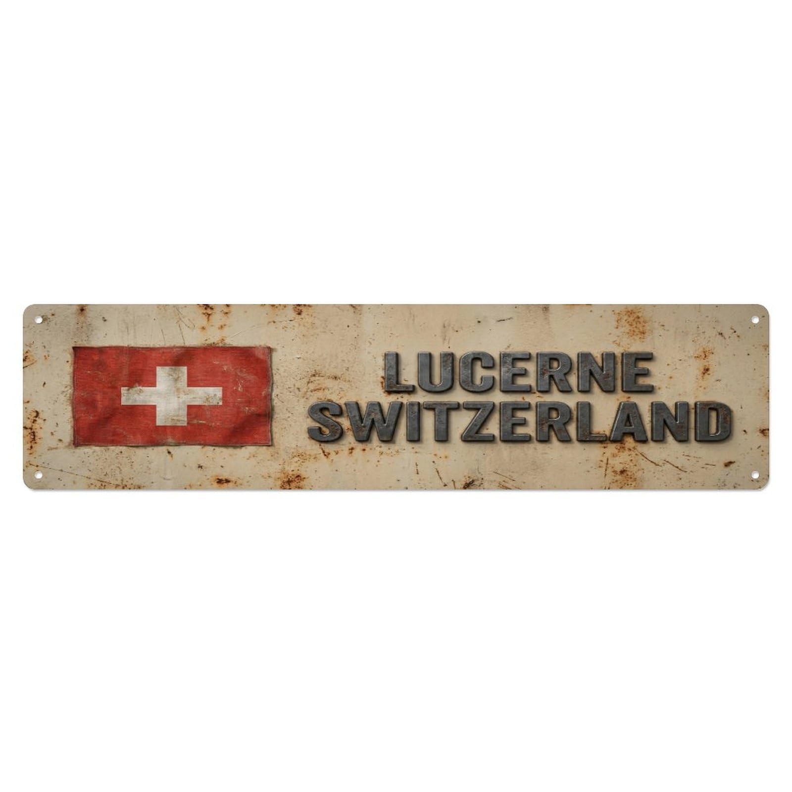 Metal Tin Sign Vintage Lucerne Switzerland Flag Decor Rustic Travel