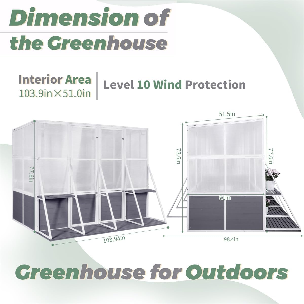 Wooden Polycarbonate Greenhouse8.7×8.2 FT, Walk-in Fun Greenhouse Storage Shed with Front Door, Sunlight Greenhouse for Outdoor Garden and Backyard Plants, White+Gray