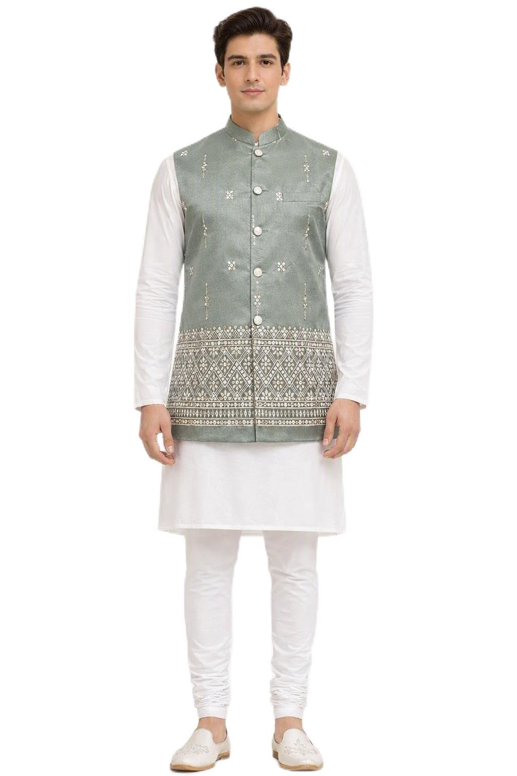 Men's Ethnic Wear Modi Jacket in Sage Green-picture-14