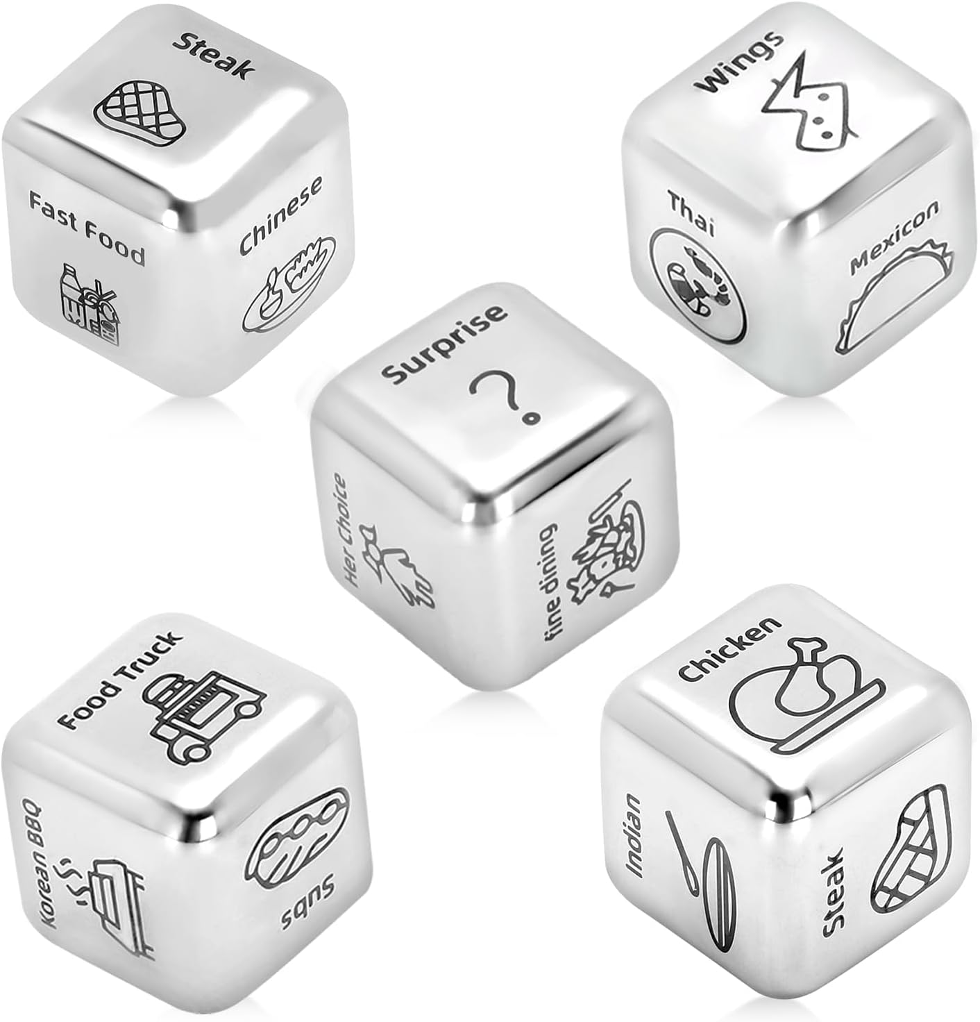 TERRIFI 5 Pcs Food Dice Decision Maker, Fun Gift for Boyfriend or Girlfriend, Ideal Date Night for Couples, Unique Food Decision Maker Idea for Him or Her