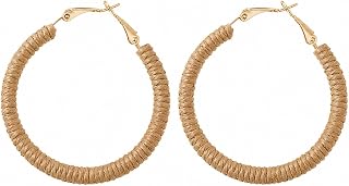Rattan Earrings for Women, Lightweight Straw Earrings, Woven Wicker Boho Hoop Earrings, Circle Earrings for Summer Beach Jewelry