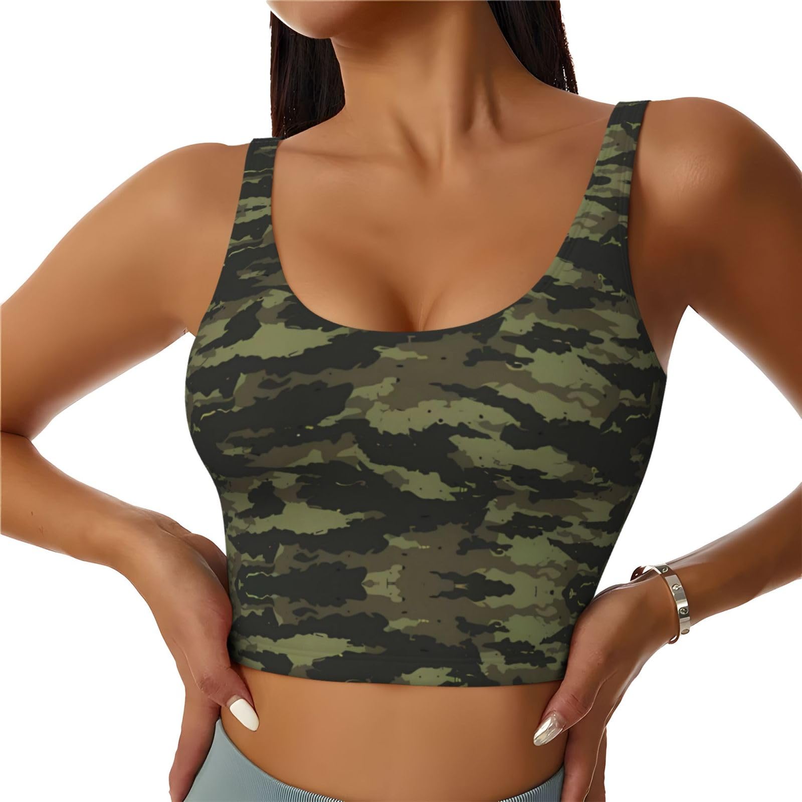 PHAYAH Camouflage Patterned Women's Sports Tank Top Padded Sports Bra Running Fitness Yoga Corset Top Dancewear U Design S