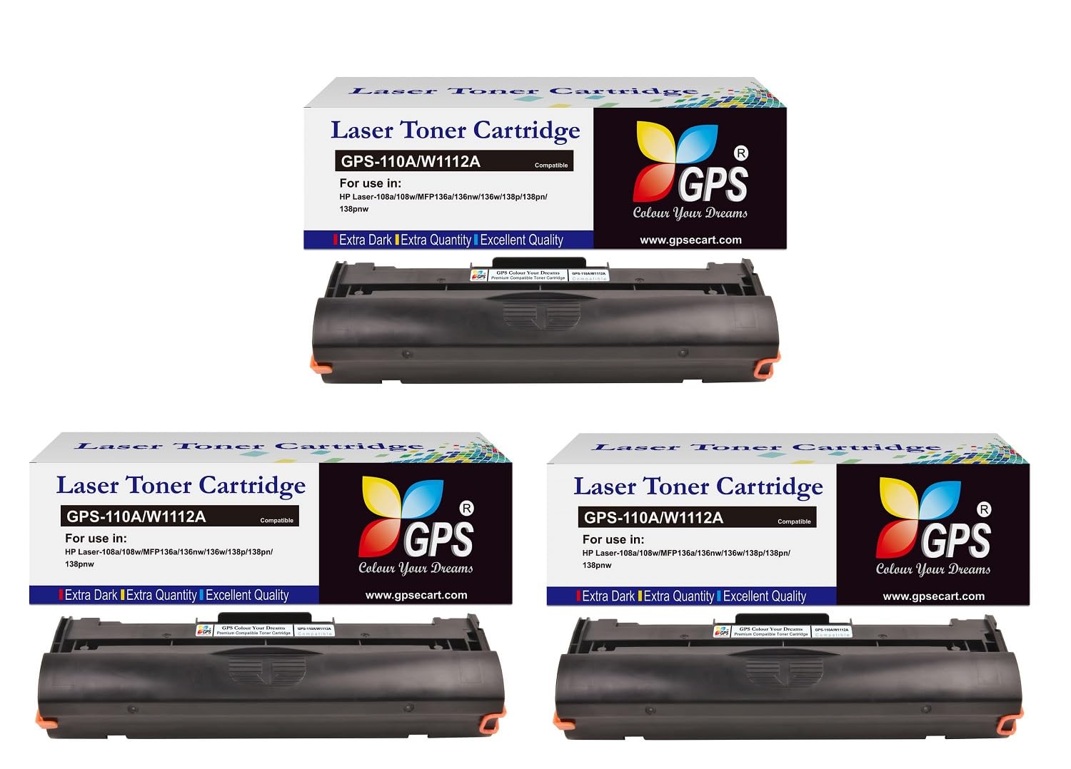GPS 110A / W1112A Toner Cartridges with Chip Compatible with HP Laser 108, 108a, 108w, 136, 136a, 136w, 136nw, 138, 138pnw, 138fnw Printers (110A-3PCS)