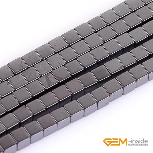 Miniatura 4 de GEM-Inside - Cuentas sueltas cuadradas de hematita negra no magnéticas, cuentas sueltas de 0.118in para hacer joyas, 15 pulgadas