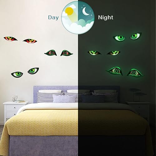 Miniatura 5 de MESU Calcomanías de pared de Halloween que brillan en la oscuridad, calcomanías luminosas de mal de ojo, decoración de techo para habitación de