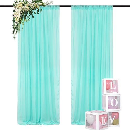 DUOBAO Cortina tipo telón de gasa de 96 pulgadas de largo, cortinas transparentes de tela de gasa verde menta para fiestas, cortinas de gasa 2
