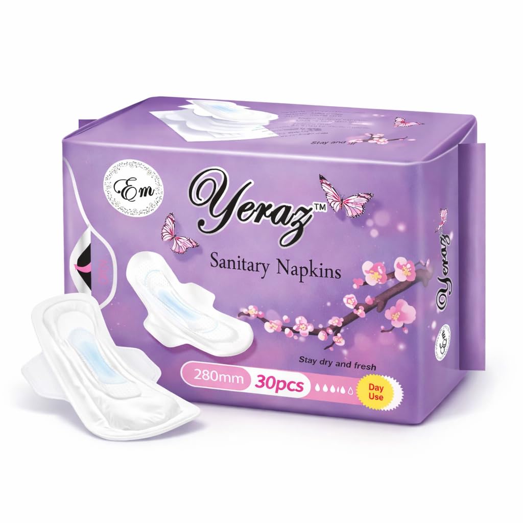 Em Yeraz Women Sanitary Pads, Ultra-Thin, Fast Absorbency with Wings, Size 5 pad, Pack of 1,30 Count