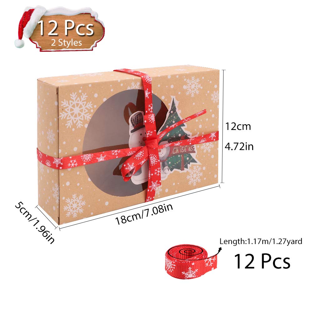Gcardist Natale 12 confezioni 12 scatole per cupcake con finestra scatola per cupcake 33x25,4x8,89 cm scatole da forno per cupcake 12 portacupcake per Natale