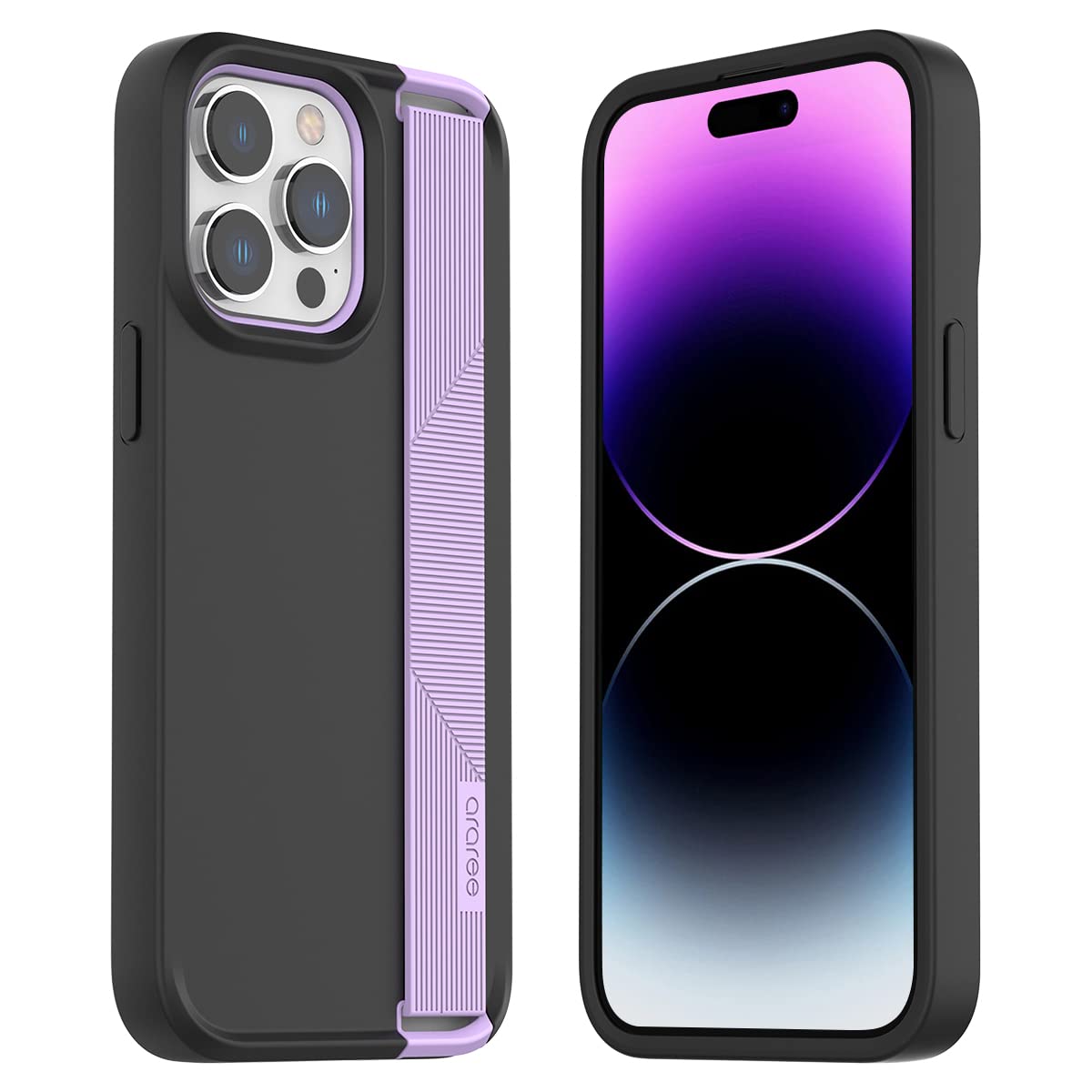 araree Boat iPhone 14 Pro Max Case with Phone Holder Grip, Designed for iPhone 14 Pro Max(2022) Hybrid Structure of PC Back Cover and Rear TPU, Easy Grip Shockproof Protective Cover - Purple
