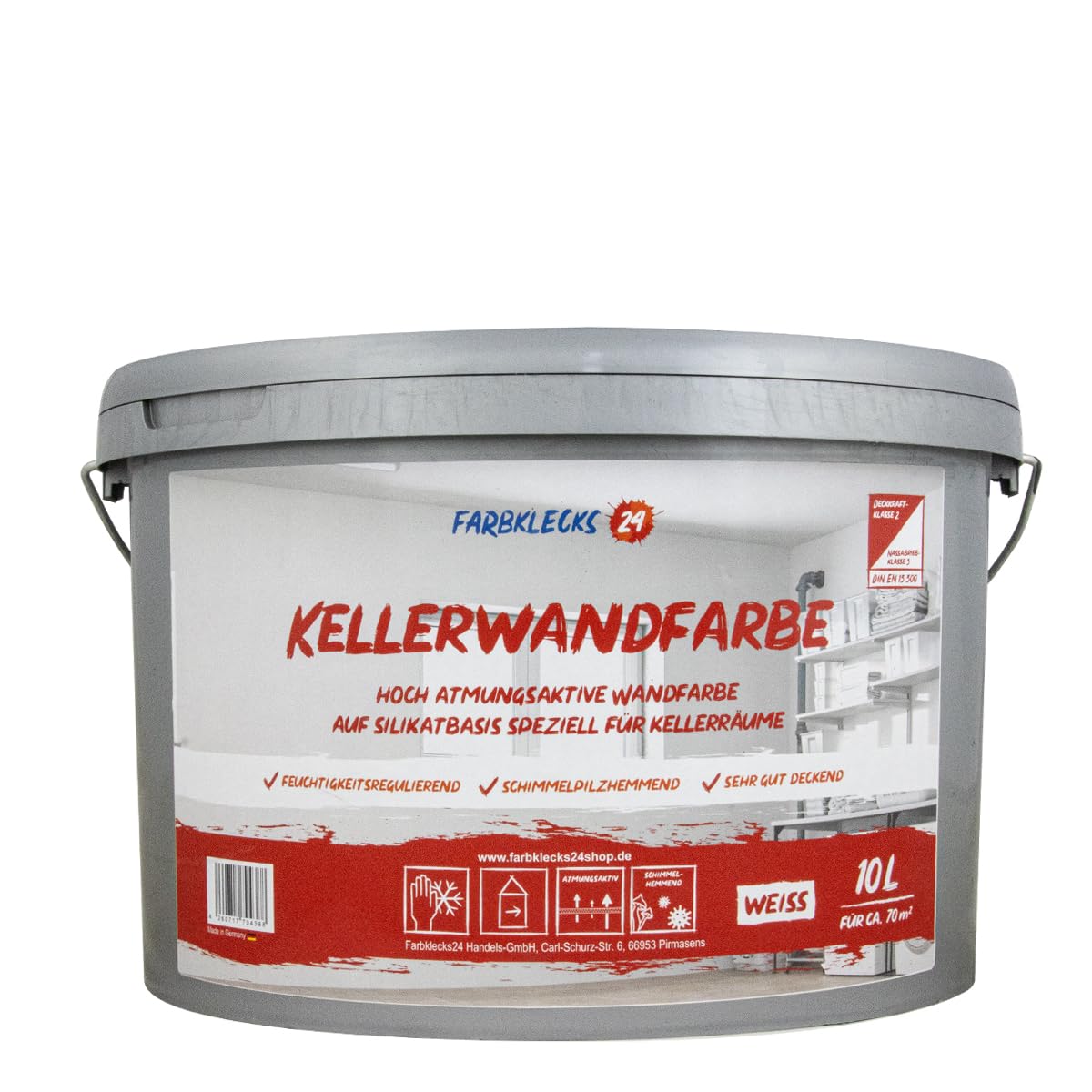 Kellerwandfarbe 10L weiß, atmungsaktive Wandfarbe, Silikatfarbe Keller, Keller Farbe