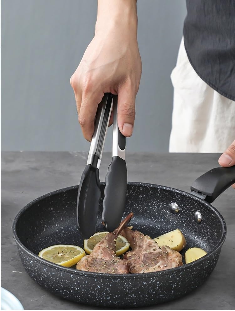 Miniatura 4 de Pinzas de cocina para cocinar, pinzas de silicona con bloqueo, pinzas de buffet, pinzas de acero inoxidable para servir, pinzas de 7, 9 y 12