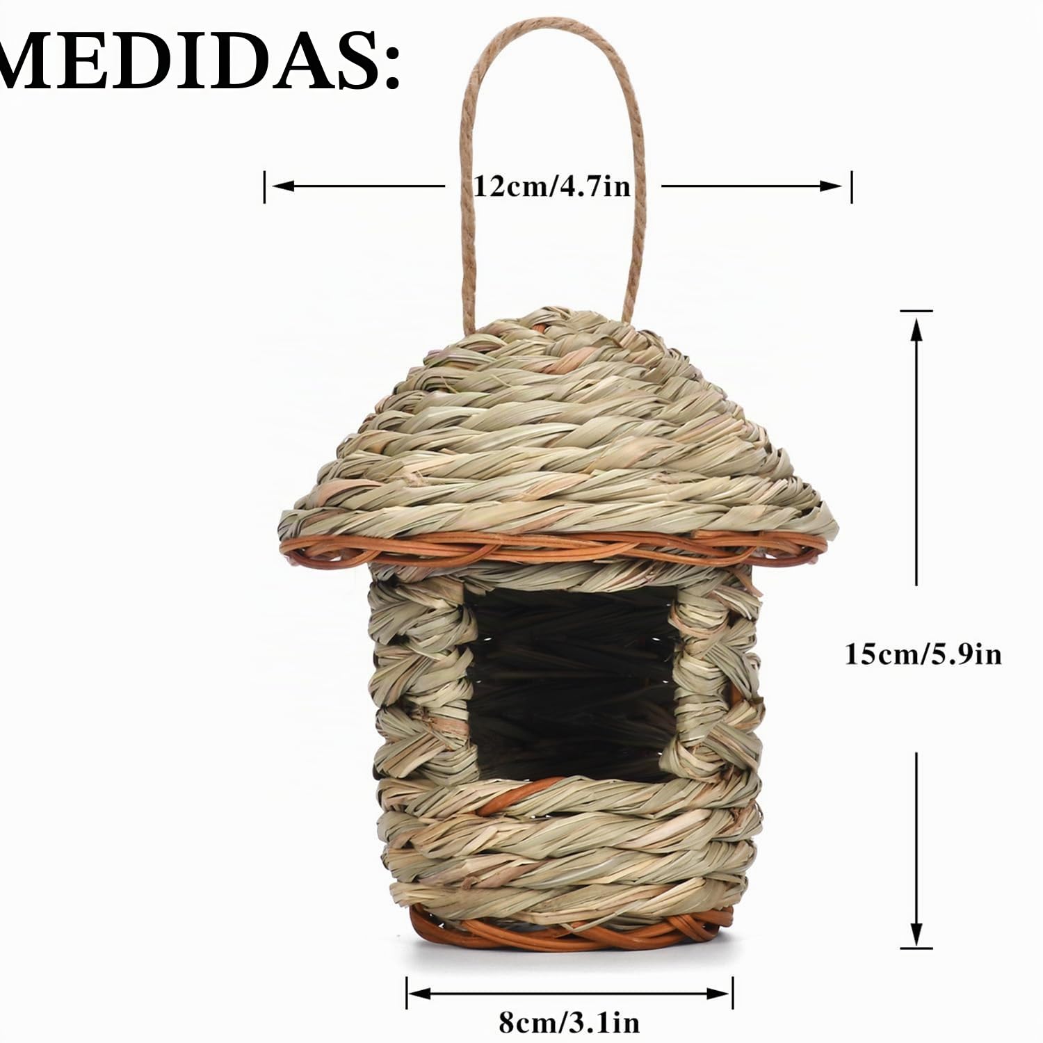2 Piezas Nido Exterior Tejidas a Mano con Hierba, Casa Colgante para Pájaros Pequeños (Round)