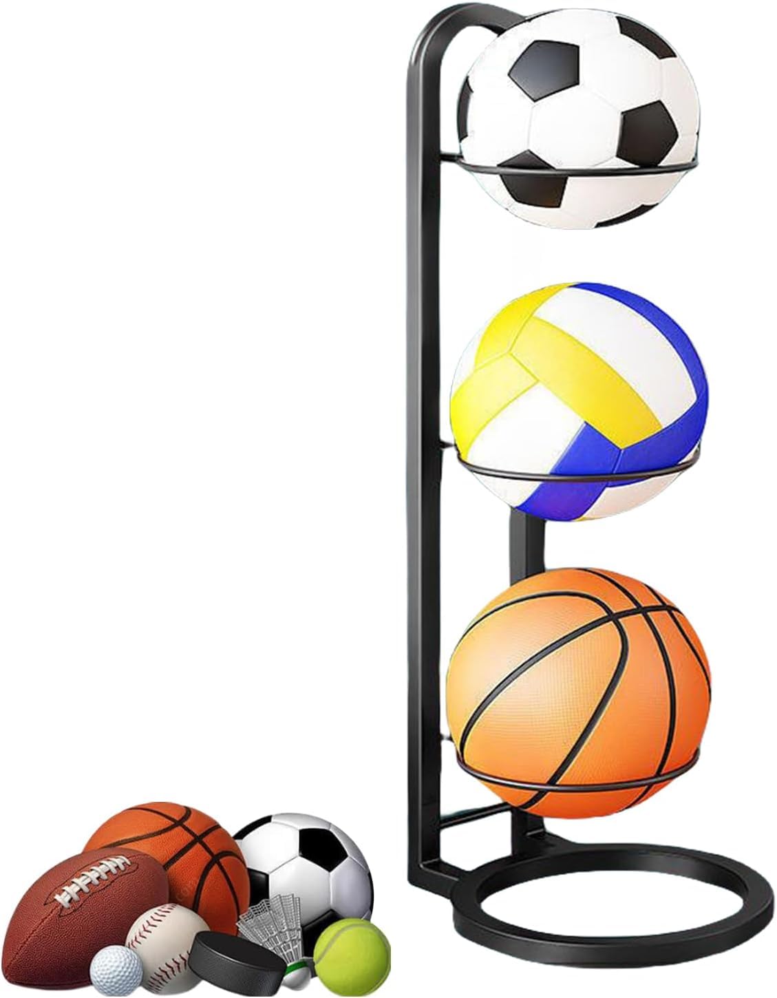 3-stöckiges Metall-Ball-Aufbewahrungsregal – Fußball-, Basketball- und Volleyball-Organizer-Ständer