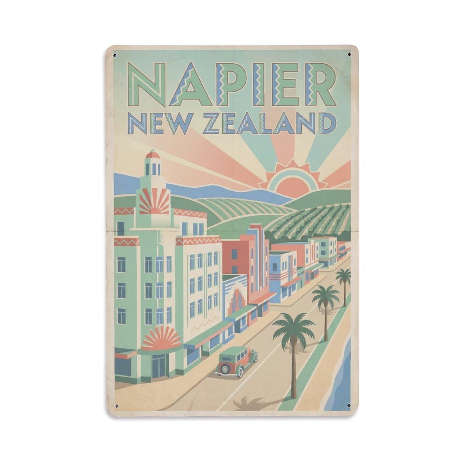 Metal Tin Sign New Zealand Napier Retro Travel