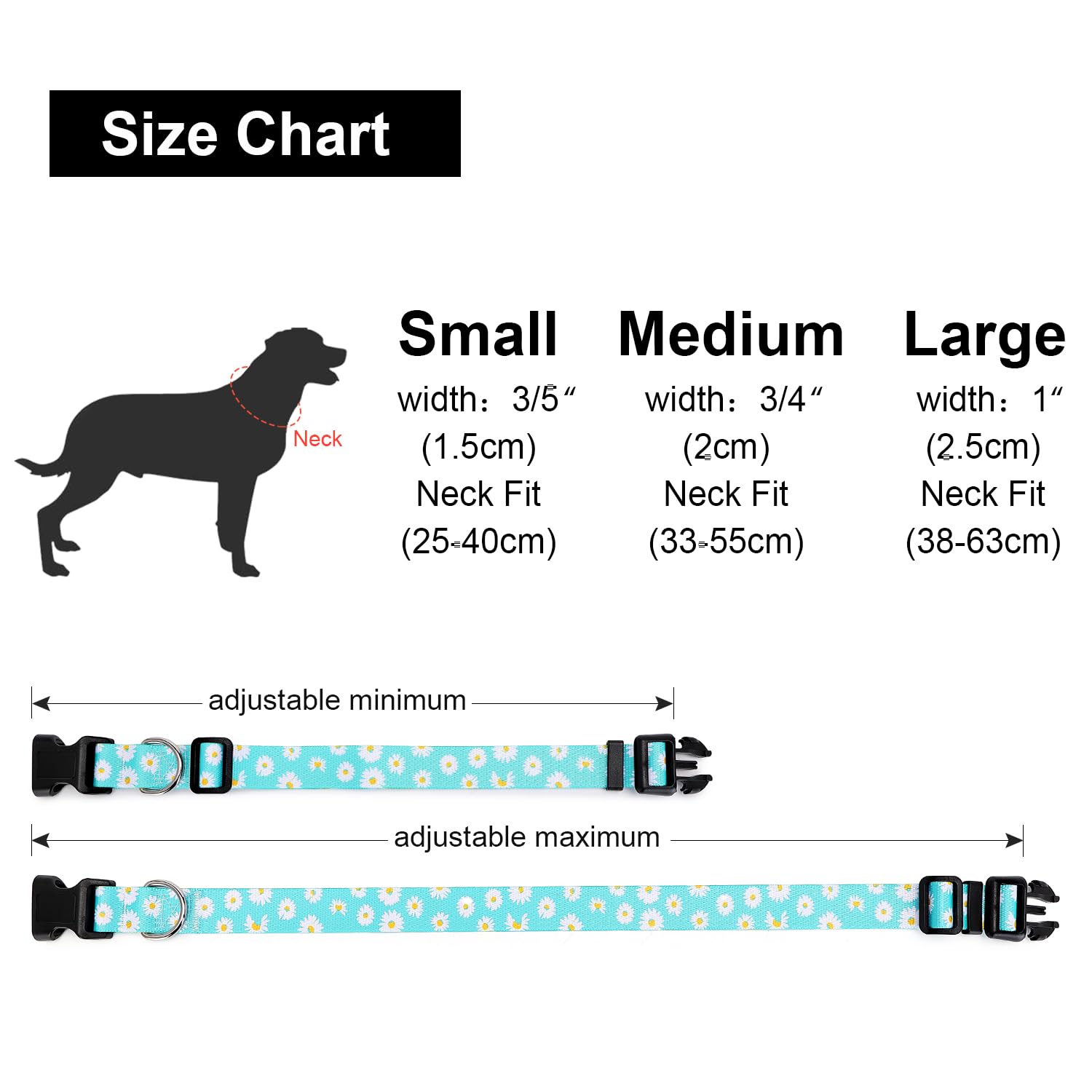Suredoo Collare per Cani, Nylon Morbido Regolabile Collari per Cani, Gatti, Cuccioli di Taglia Piccola Media Grande (S, Blu Margherita)