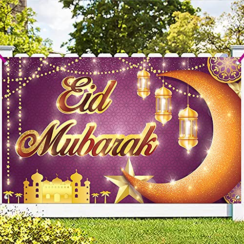 KatchOn, Eid Mubarak Banner Purple - Large, 72x44 Inch | Eid Decorations for Home | Eid Mubarak Backdrop Banner for Eid Mubarak Decorations | Eid Banner Decor, Eid Mubarak Sign | Eid Party Supplies