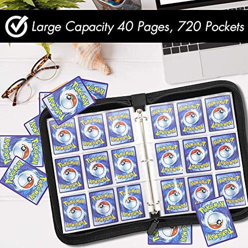 POKONBOY 720 Pockets Baseball Card Binder Sleeves, Trading Card Binder Holder Compatible with Pokemen, Football and Sports Cards (Black) - Thumbnail 5