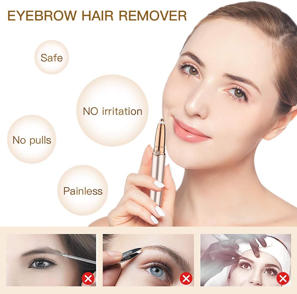 Eyebrow Hair Remover Precision,Eyebrow Trimmer Painless, Facial Hair Remover Women, Waterproof Portable Electric Razor with Light, Ladies Automatic Shaver for Eyebrow/Facial Hair/Lip/Chin