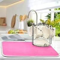 Vista 5 de Tapete de secado de platos pequeño rosa intenso Xl para platos, accesorios de cocina, mostrador de microfibra, escurridor de platos, resistente al