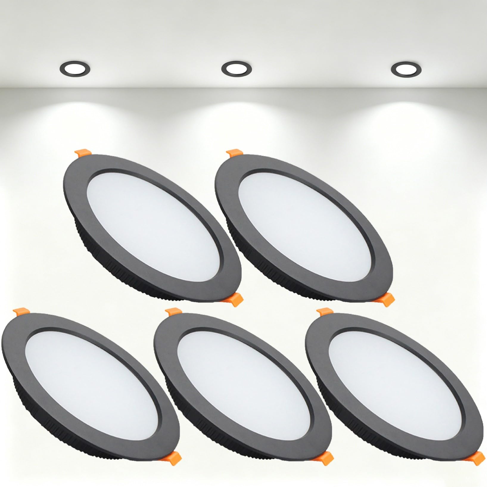 VOGHMOLD 18W Ultra Slim LED Downlight Recessed Ceiling Light 5 inch, 6000K Spot Lights Black Aluminum Trim, Cut Φ150-160mm, AC110-240V Panel Lighting for Office Hallway Closet, 5 Pack
