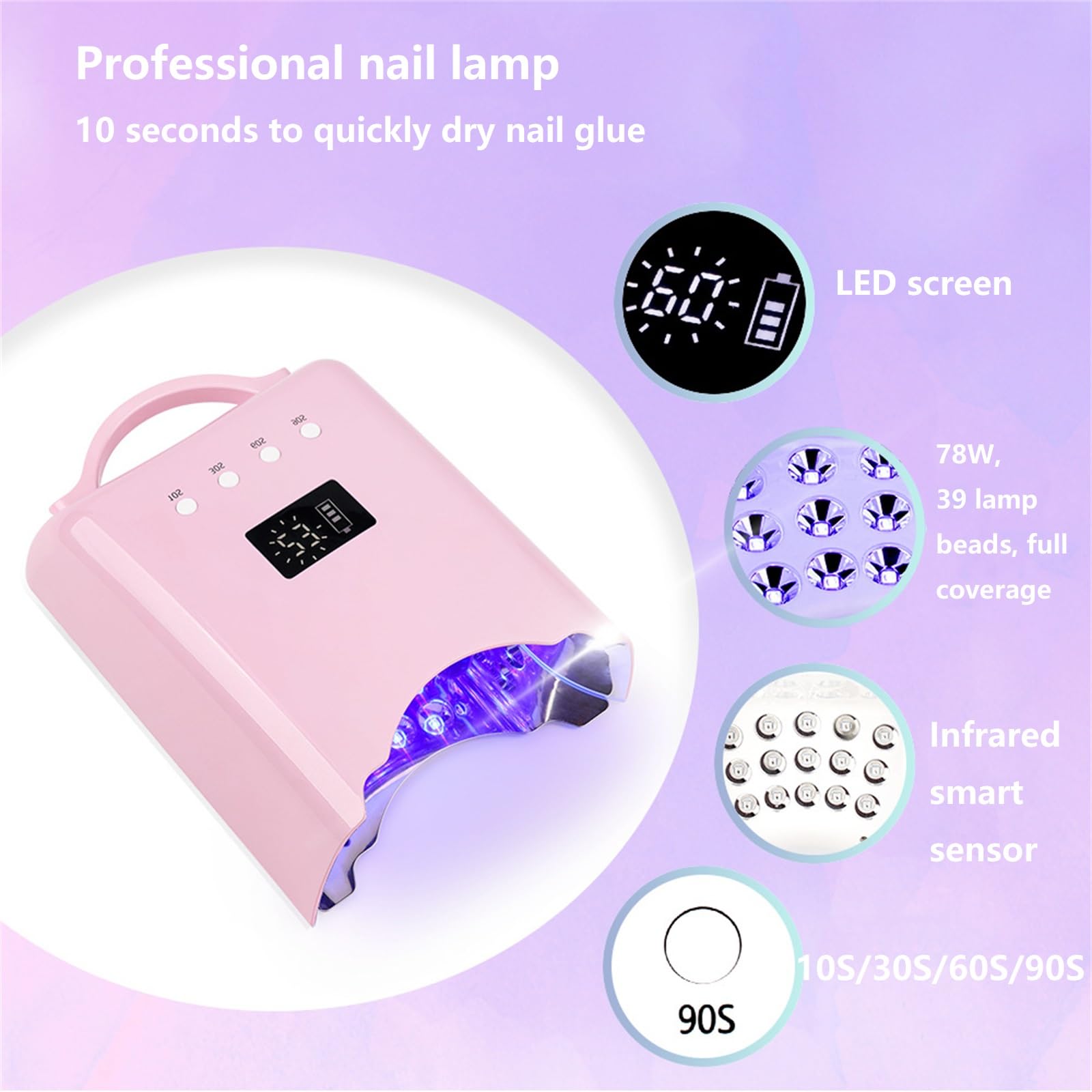 Multicolor1,Lampada per Unghie Ricaricabile Lampada UV LED per Unghie in Gel asciuga Smalto in Gel asciuga Unghie da 78 w Lampada per Unghie ad Asciugatura Rapida 10 Secondi