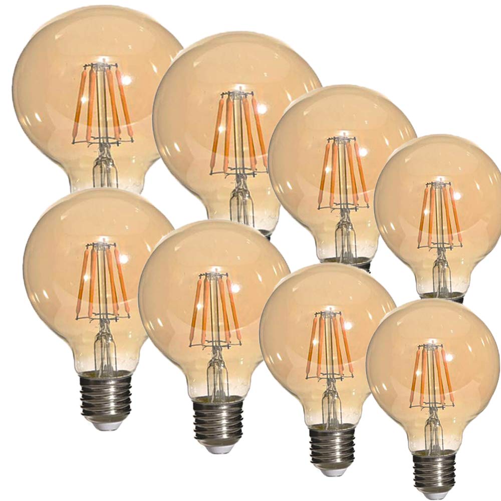 WANGPEI Lampadina G80 Edison Non dimmerabile Lampadina E27 a Vite in Vetro Ambrato,Lampadine a Filamento Retrò 600LM Bianco Caldo Morbido 2700K,6W(Equivalente a Incandescenza da 60W) 8 Confezione