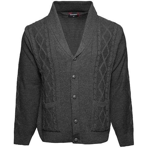 Men's Shawl Neck Button Cardigan Charcoal Cover